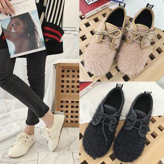 Fluffy Lace Up Round Toe Flats