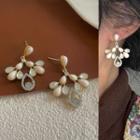 Gemstone Droplet Dangle Earring 1613a - 1 Pair - White & Gold - One Size