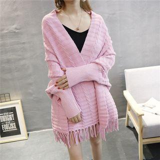 Fringe Hem Cable-knit Poncho