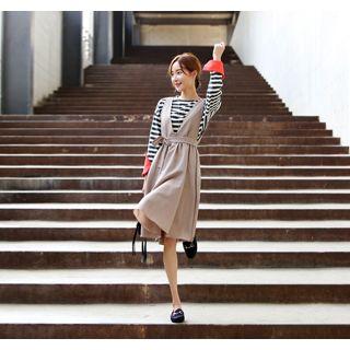 V-neck Suspender Dress With Sash