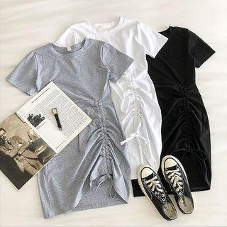 Asymmetric Crewneck Drawcord Short-sleeve Dress