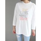 Letter Embroiedred Long-sleeve Cotton T-shirt