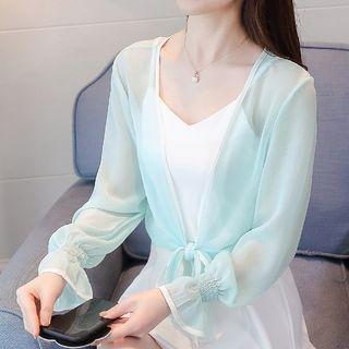 Plain Tie Waist Chiffon Light Jacket