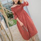 3/4-sleeve Off-shoulder Printed Dress