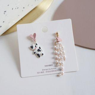 Heart Cat Faux Pearl Asymmetrical Fringed Earring