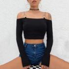 Long-sleeve Off-shoulder Chained Crop Top