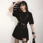 Short-sleeve T-shirt / Chain Necklace / Pleated A-line Skirt / Belt Bag / Buckled Strap / Set