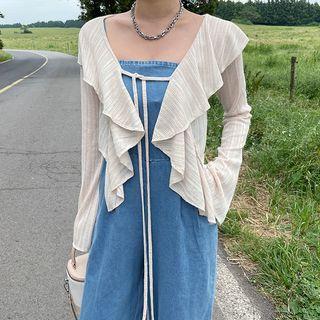 Tie-front Ruffled Sheer Cardigan