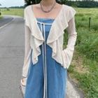 Tie-front Ruffled Sheer Cardigan