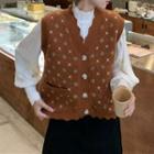 Puff-sleeve Lace Blouse / Patterned Sweater Vest