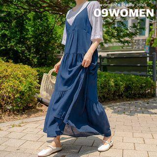 Plus Size Tiered Long Pinafore Dress