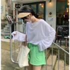 Lettering Long-sleeve Sheer T-shirt / Plain Shorts