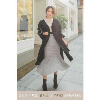 V-neck Slit-side Long Cardigan With Sash