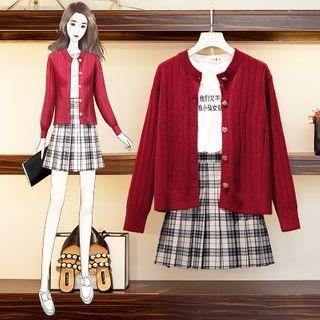 Set Of 2: Knit Cardigan + Pleated Mini Skirt