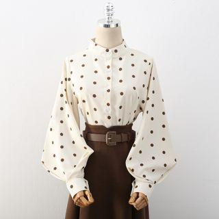 Puff Sleeve Polka Dot Chiffon Shirt