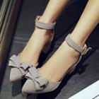 Bow Ankle Strap Block Heel Pumps