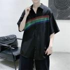 Elbow-sleeve Rainbow Print Shirt