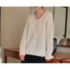 Drop-shoulder Woolen Cable-knit Sweater