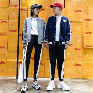 Couple Matching Print Buttoned Baseball Jacket