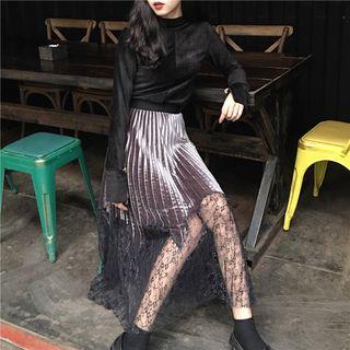 Lace-panel Pleated Skirt