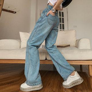 Keyhole Heart Pocket Wide-leg Jeans
