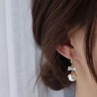 Bow Rhinestone Faux Pearl Dangle Earring 1 Pair - Gold & White - One Size