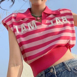 Cap-sleeve Striped Polo Top