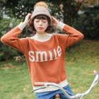 Lettering Contrast Trim Sweater