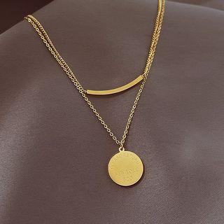Disc Curve Pendant Layered Alloy Necklace Gold - One Size