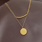 Disc Curve Pendant Layered Alloy Necklace Gold - One Size