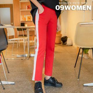 Plus Size Band-waist Contrast-trim Pants