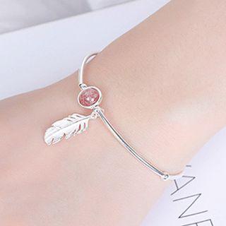 925 Sterling Silver Feather Bead Bracelet Silver - One Size