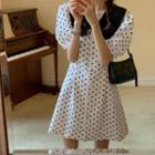 Puff-sleeve Dotted Wide-collar A-line Mini Dress