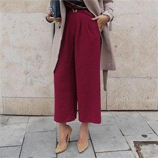 Belted Wide-leg Dress Pants
