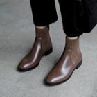 Genuine Leather Knit Paneled Short Boots