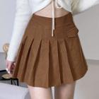Asymmetrical Pleated Corduroy Mini A-line Skirt