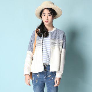 Color-block Lace-panel Zip Jacket