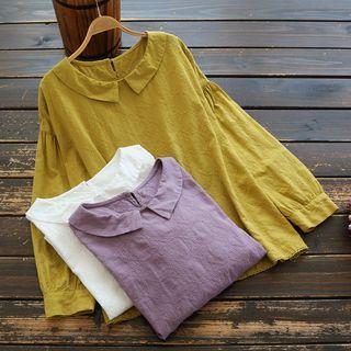 Long-sleeve Collared Embroidery Blouse