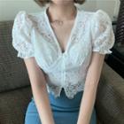 Puff-sleeve Cropped Lace Top White - One Size