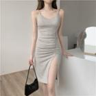 V-neck Side-slit Bodycon Suspender Skirt