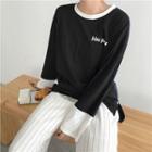 Lettering Contrast Cuff Long-sleeve T-shirt