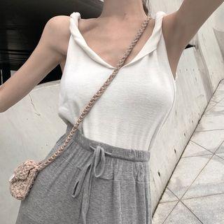 V-neck Knitted Tank Top White - One Size