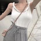 V-neck Knitted Tank Top White - One Size