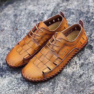 Lace-up Woven Genuine Leather Shoes