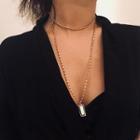 Rectangle Pendant Layered Choker Necklace 1984 - Gold - One Size