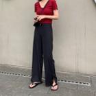 Plain Side-split Wide Leg Pants