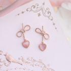 Heart Bow Drop Earring 1 Pair - Pink - One Size