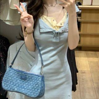 Short-sleeve Mini Sheath Dress / Spaghetti Strap Sheath Dress