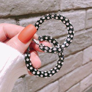 Dotted Alloy Hoop Earring 1 Pair - Silver Rhinestone - Black - One Size