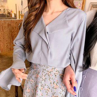 Open-placket Flare-cuff Blouse